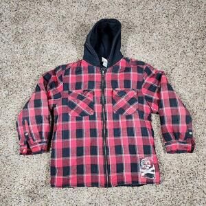 Levi's Red and Black Plaid Quilted Hooded Jacket Size Large
